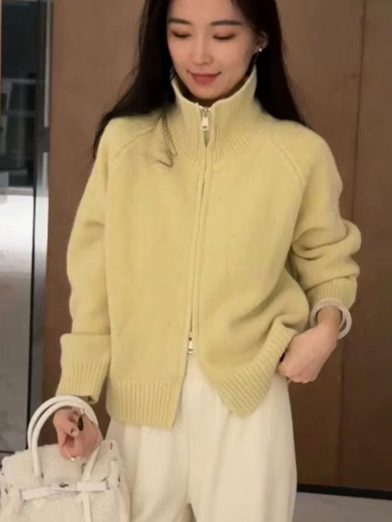 【清货价速抢】2025慵懒风毛衣外套女秋冬新款韩系立领拉链针织开衫