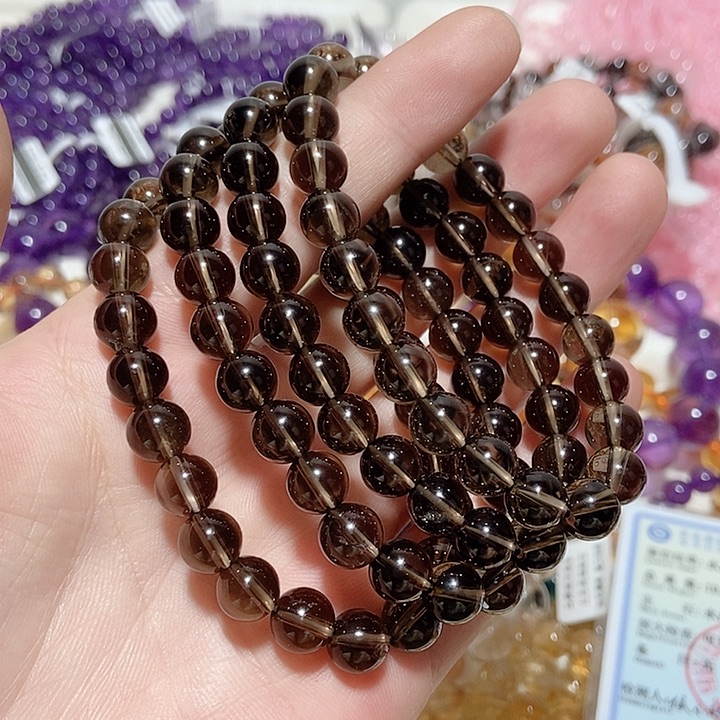 水晶手链未镶嵌茶水晶8mm➕