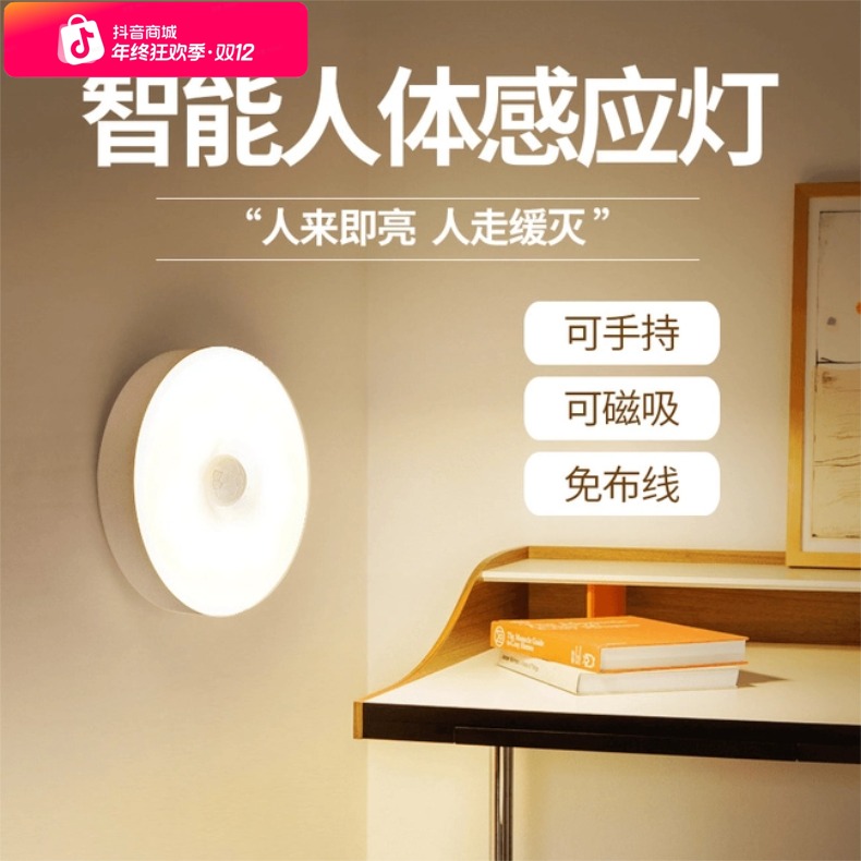 LED智能人体感应灯晚上人来即亮感应衣柜橱柜玄关USB充电式小夜灯