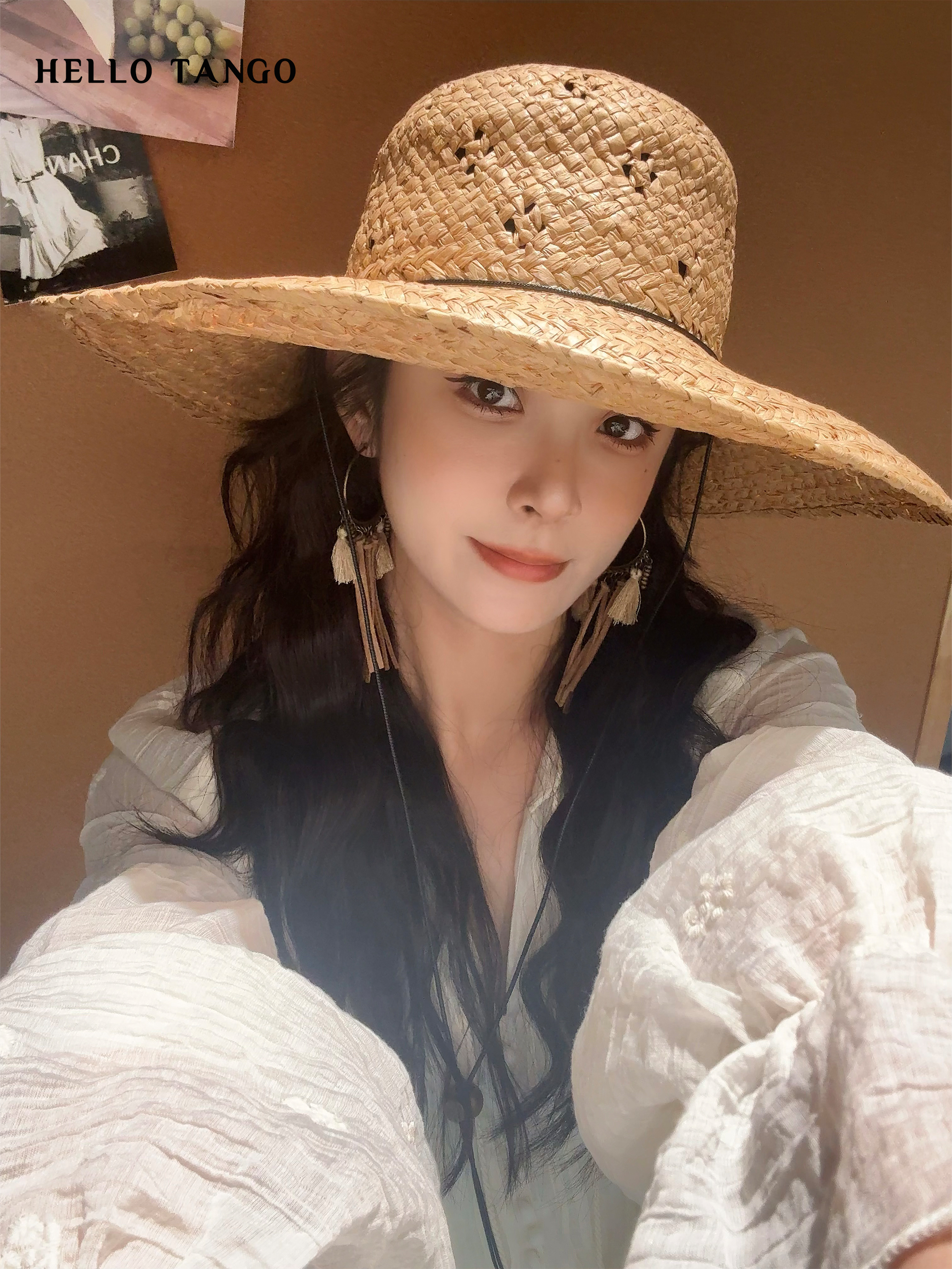 HELLOTANGO度假风慵懒松弛感编织草帽