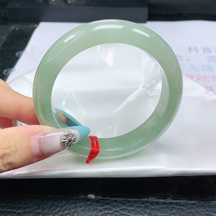 翡翠手镯未镶嵌翡翠55.4冰种冰润清脆葡萄肉正圈