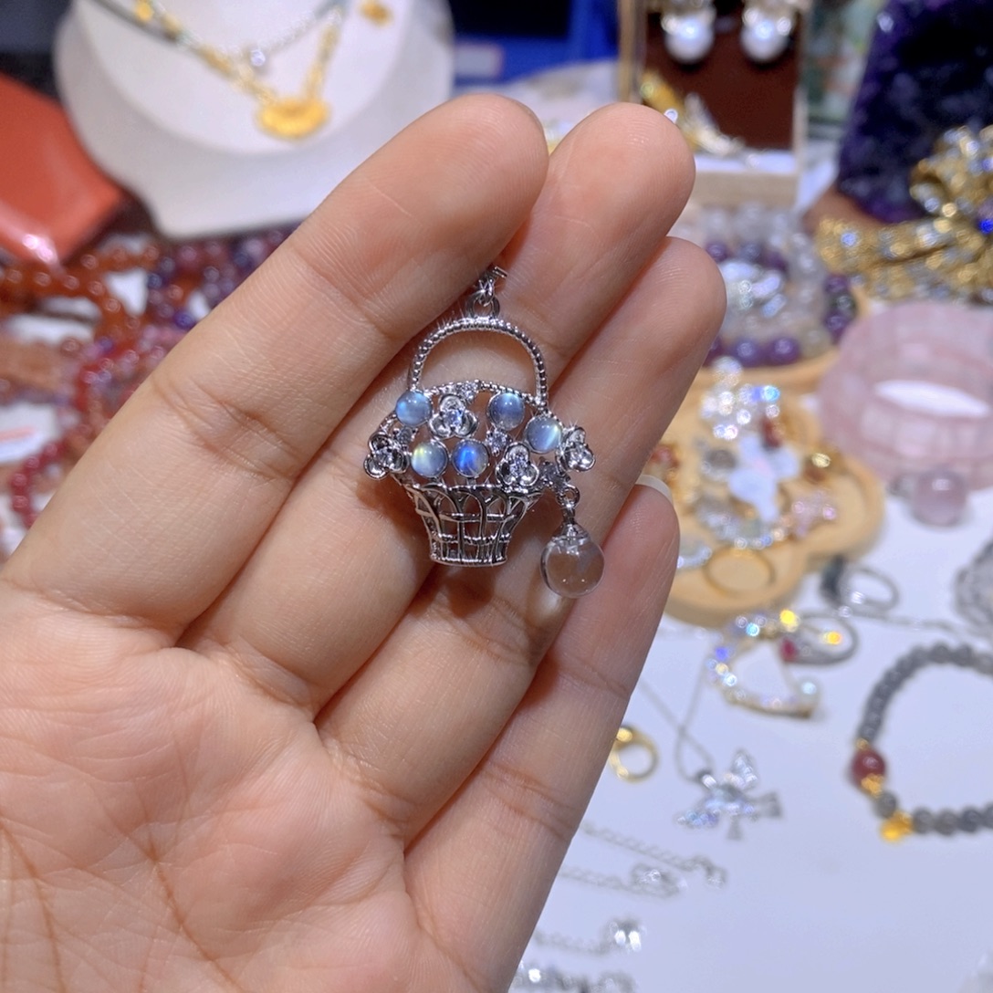 未镶嵌吊坠(不含链)月光石灰月光菜篮子吊坠