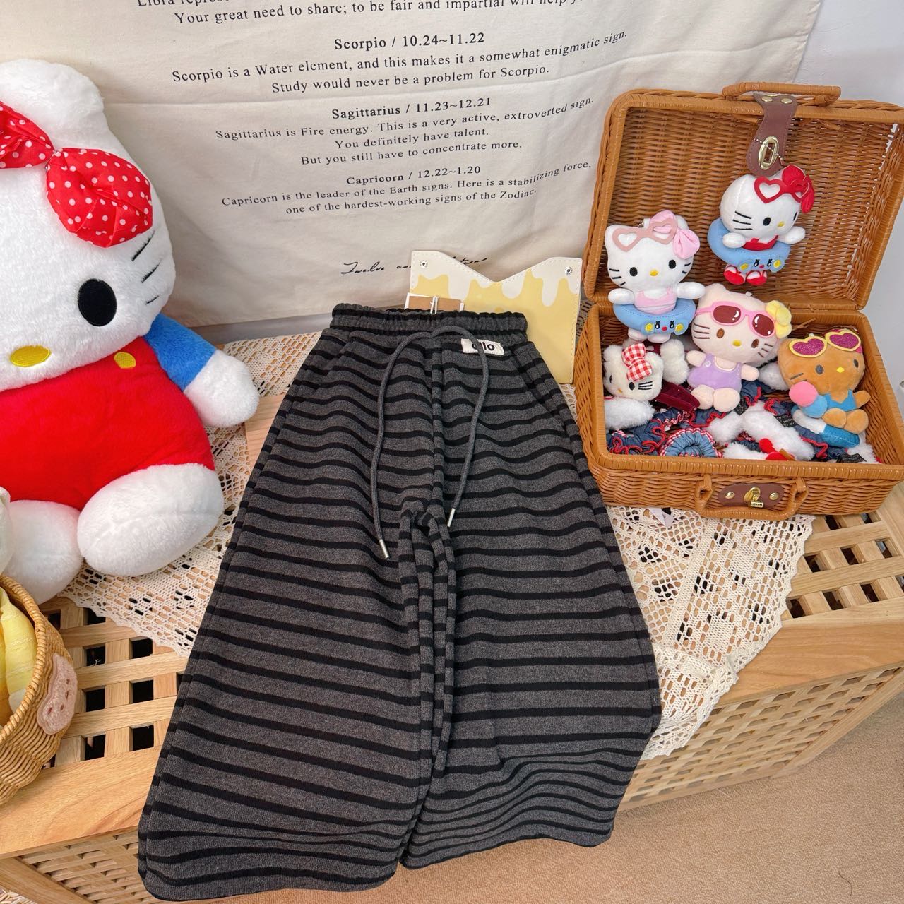 【新疆包邮】中童一体绒条纹直筒裤08306