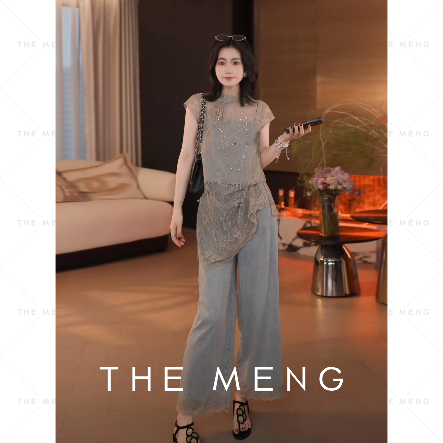  THE MENG【秘语】水溶蕾丝通勤套装#M252D0533+M252P0534