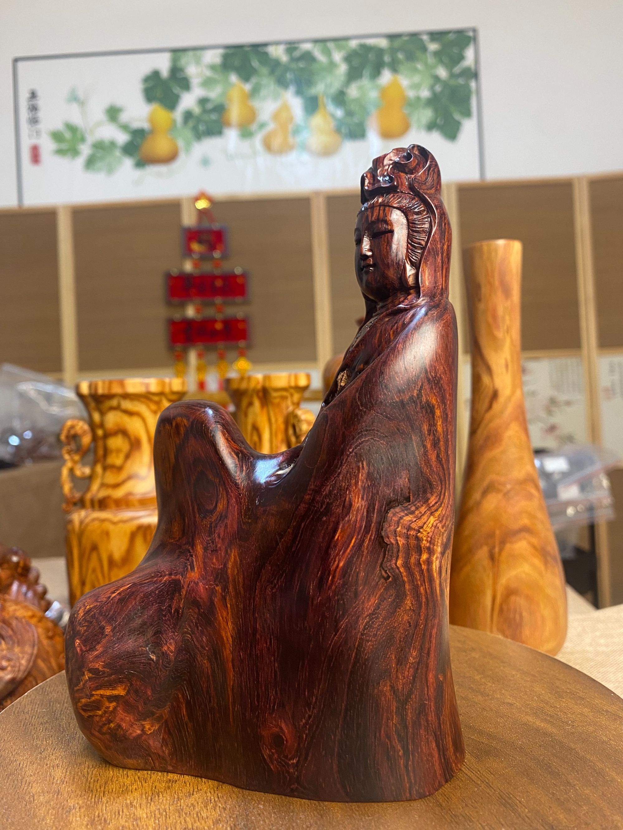 海南黄花梨野料紫油梨观音随型11*8*17cm