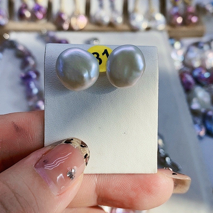 银S925镶嵌耳饰淡水珍珠幽**月