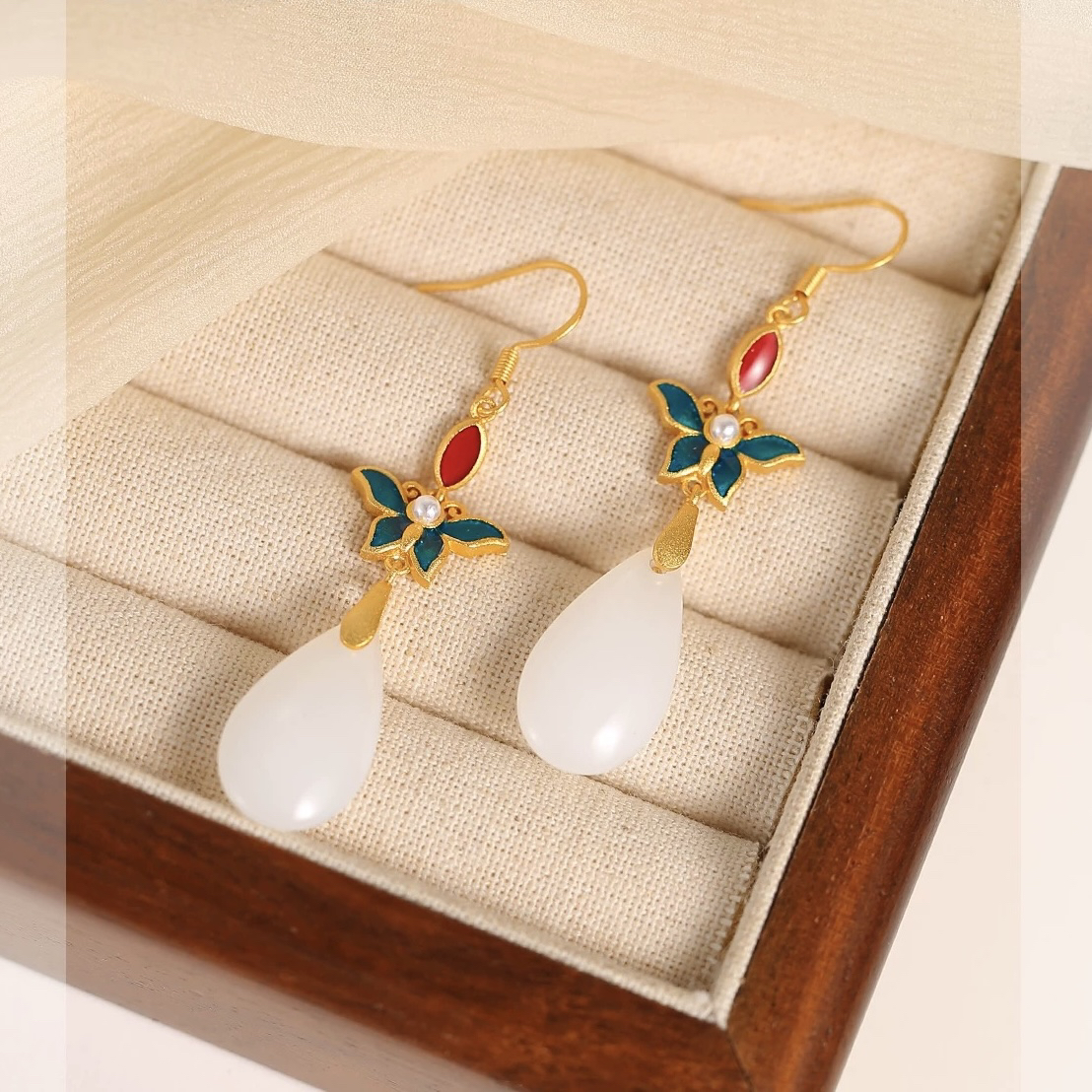 铜合金珐琅耳饰 中国风旗袍汉服耳饰珐琅彩绘蝴蝶复古耳环耳坠