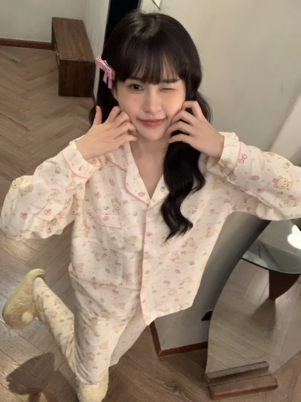 少女甜美可爱卡通印花睡衣女春秋新款韩版ins风长袖长裤家居服