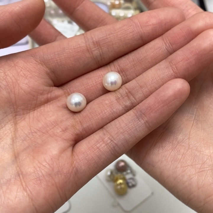 银S925镶嵌珍珠耳钉8m十淡水珍珠