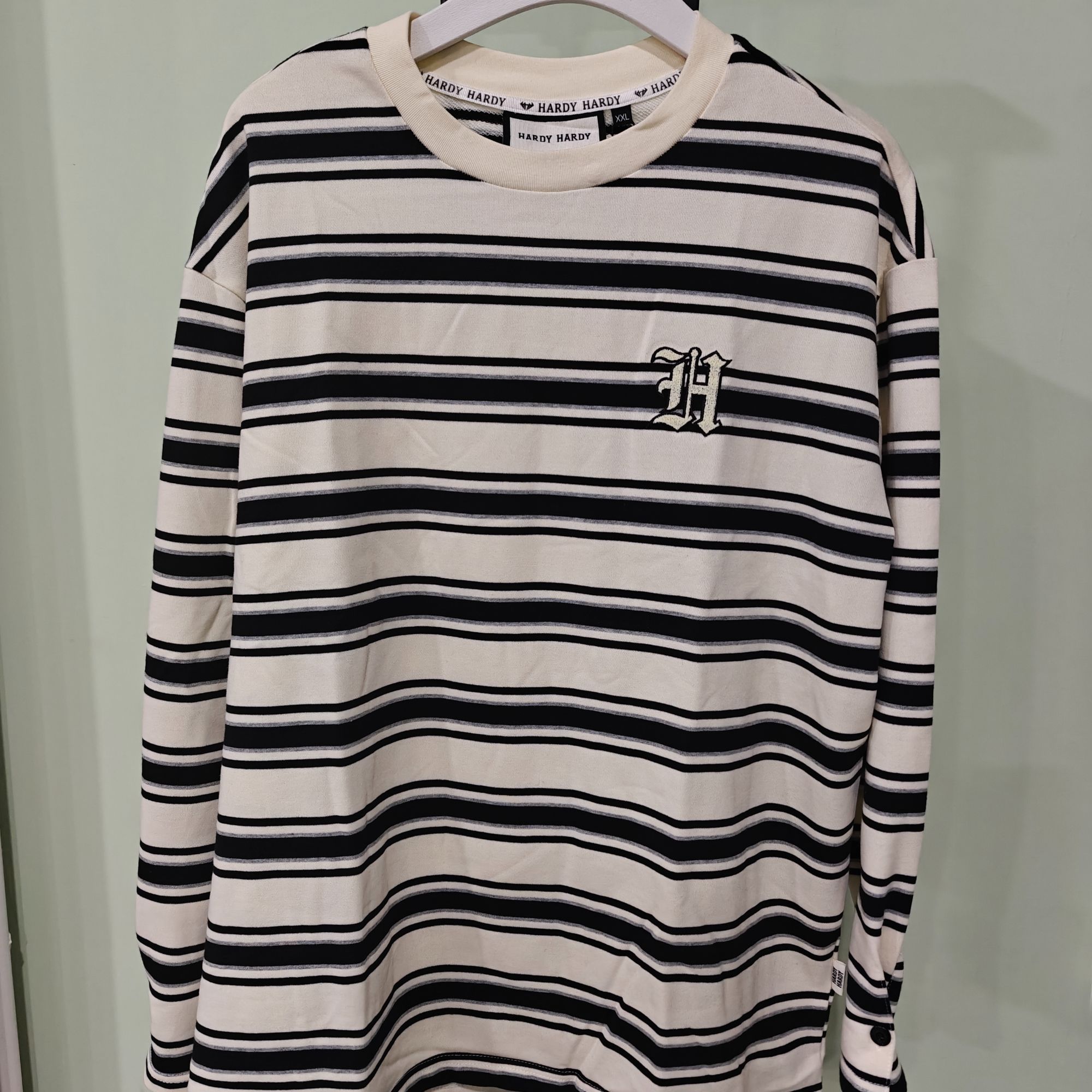 HD-374 卫衣圈棉条纹宽松圆领长袖T恤休闲