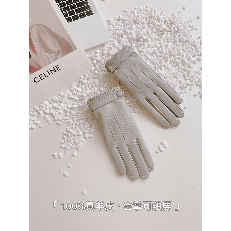 羊皮手套女冬机车薄触屏户外骑摩托加绒真皮春秋短款开车防风保暖