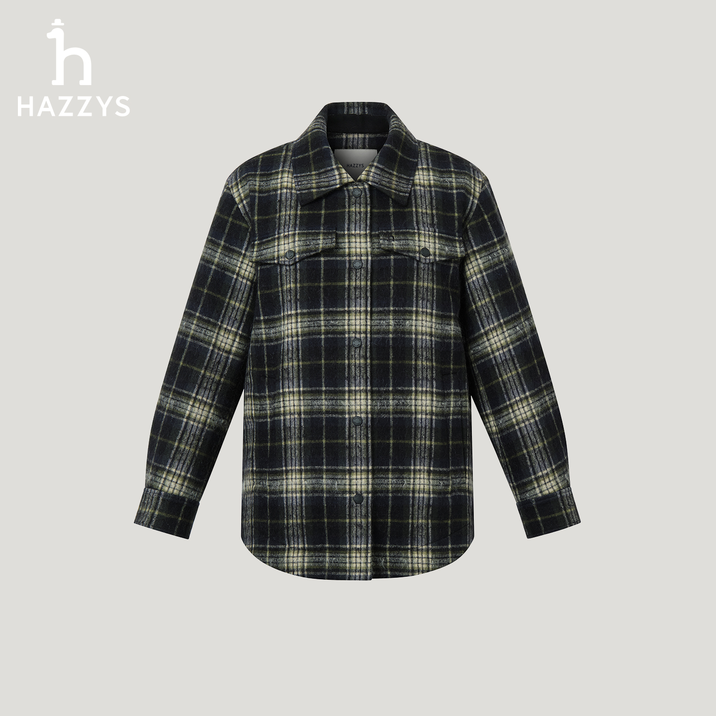 【商场同款】HAZZYS哈吉斯女士秋冬季格纹羊毛棉服时尚休闲毛呢外套