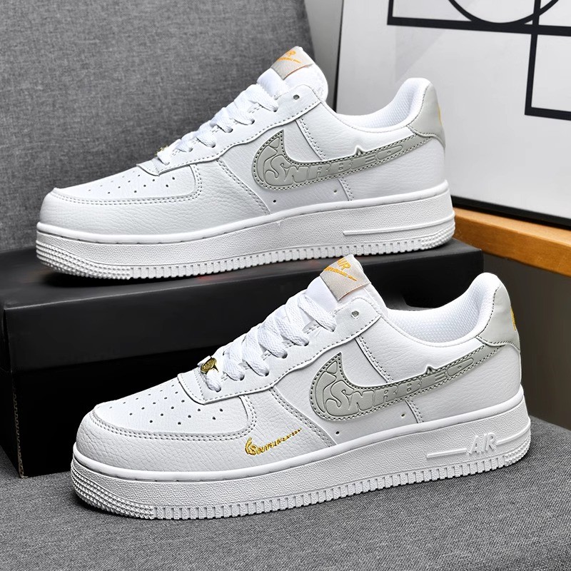 空军一号男款低帮男鞋2025夏季透气运动休闲白灰金勾af1板鞋女款