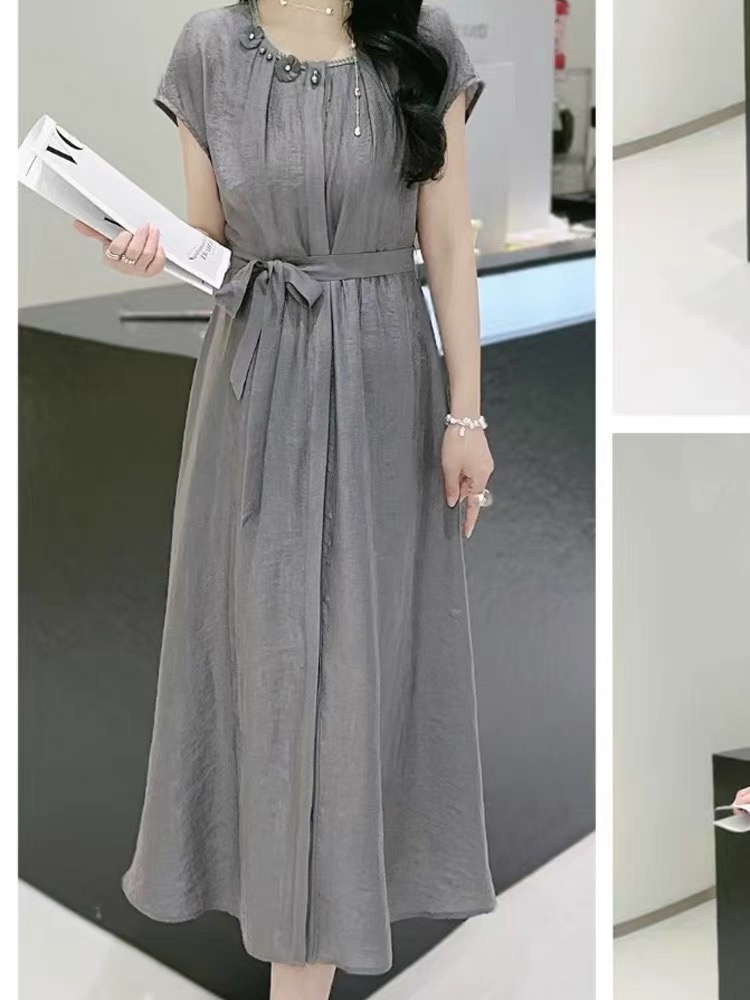 燕妮雅姿中长裙夏季显瘦A字裙无袖连衣裙中长款时尚L415