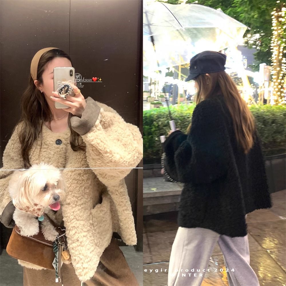 【当天发+运费险】毛毛外套冬季宽松慵懒风保暖休闲外套上衣YY366