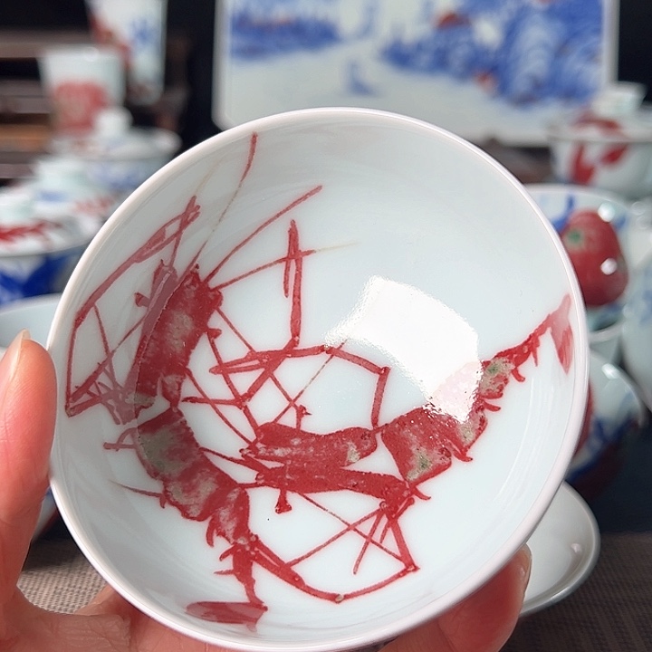 杯原矿青花釉里红瓷器