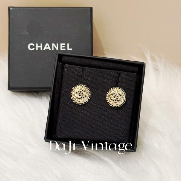 99新 Chanel/香奈儿 大吉中古/Chanel香奈儿金色珐琅圆形耳钉