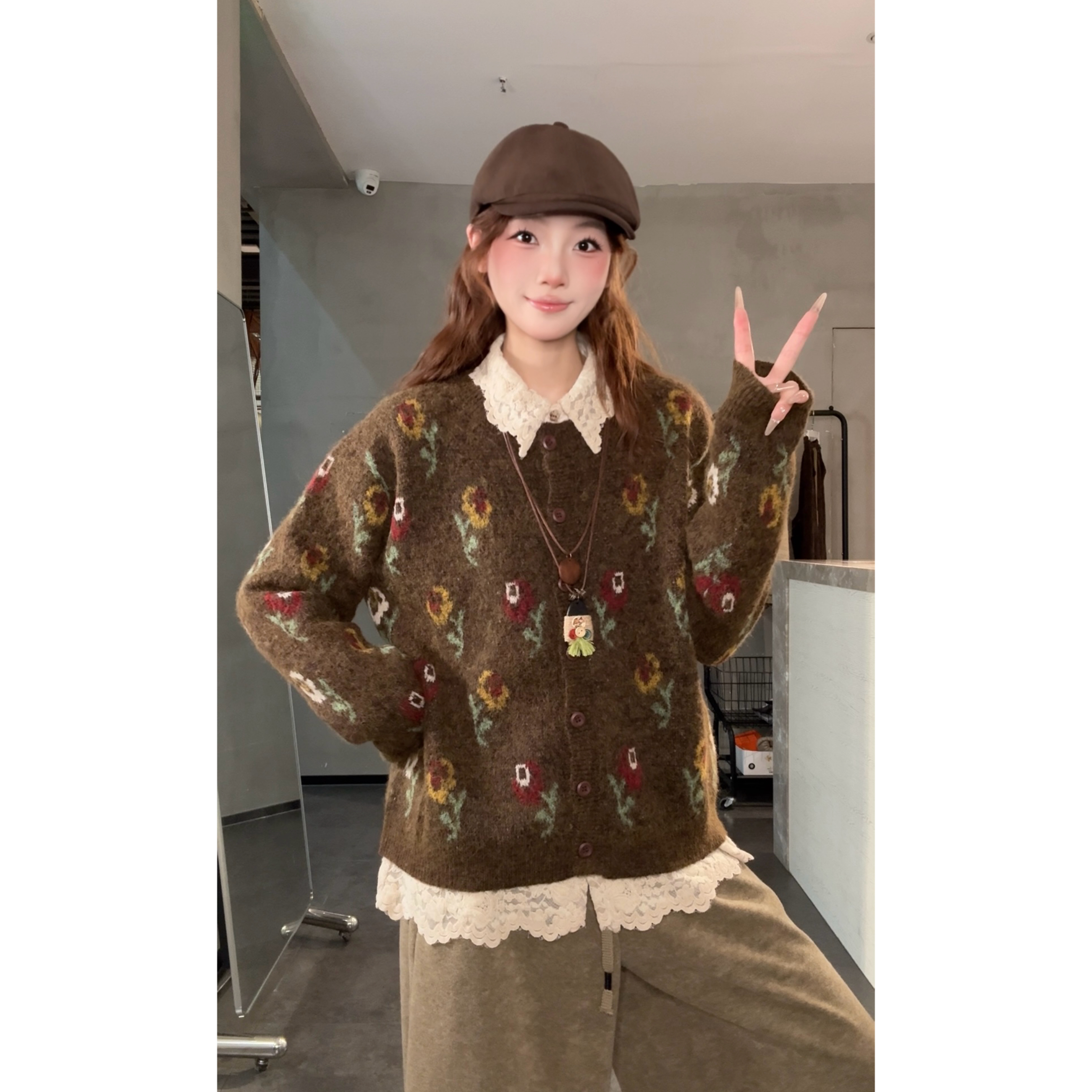 VGVL毛衣【格桑花】秋冬季新款复古花针织加厚毛衣外套50225
