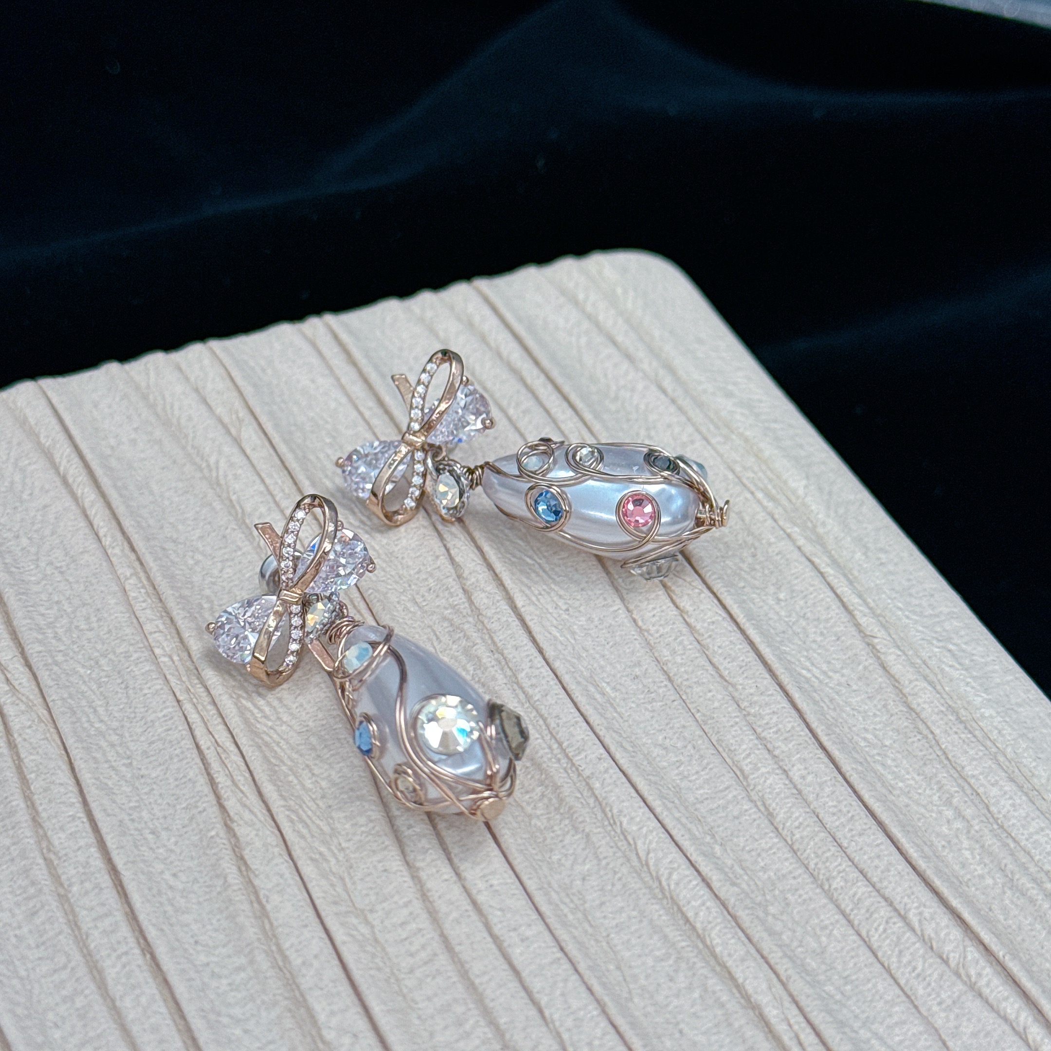 铜合金合成锆石耳饰 韩国蝴蝶结水滴华子耳环 E26