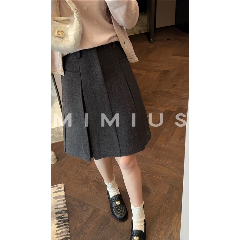【mimius】肉肉 百搭加厚正腰百褶半裙 G11017