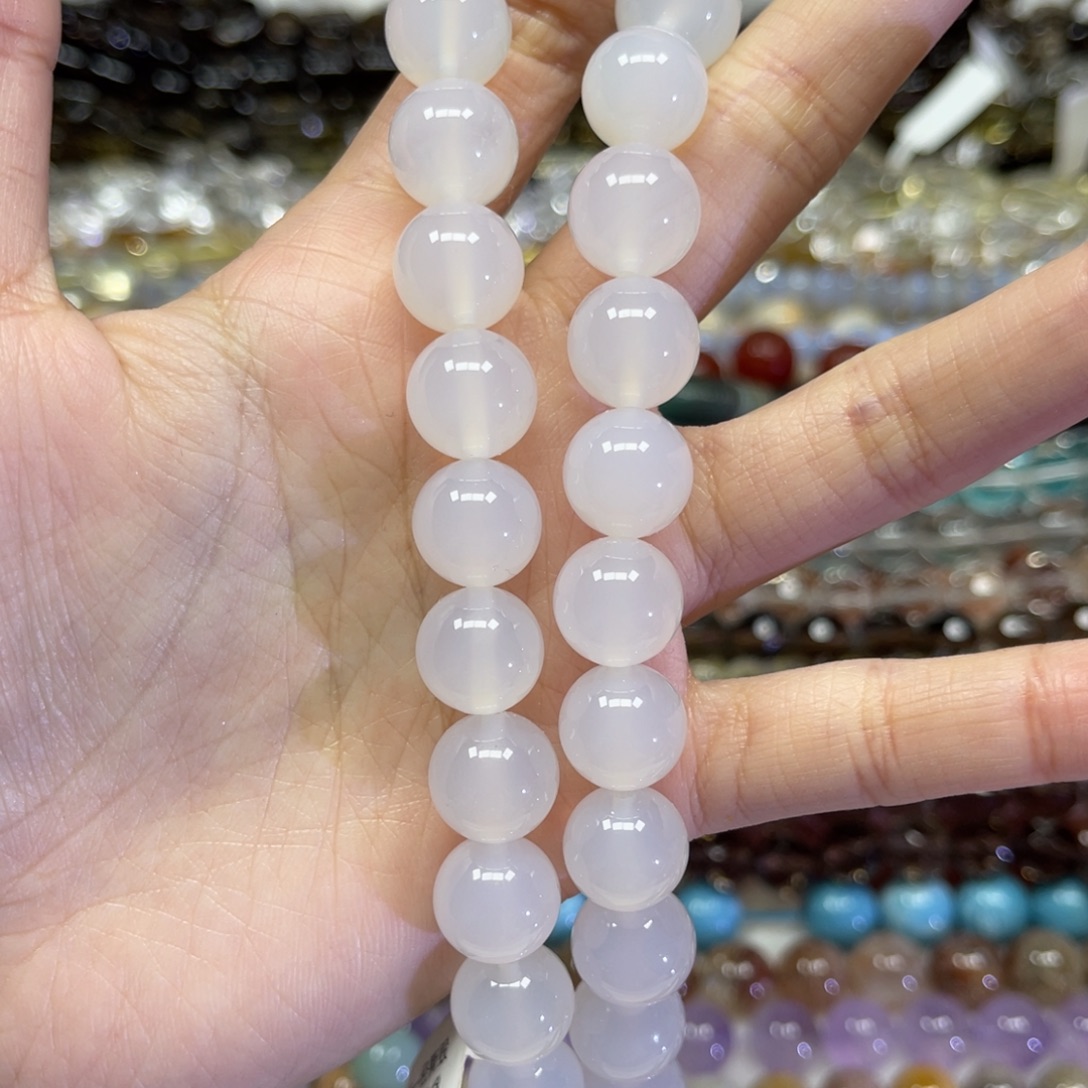 玛瑙/玉髓散珠天然荔枝冻白玛瑙卡长条38厘米