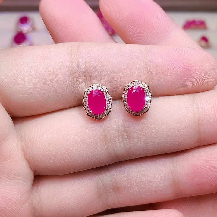 耳饰银S925镶嵌红宝石