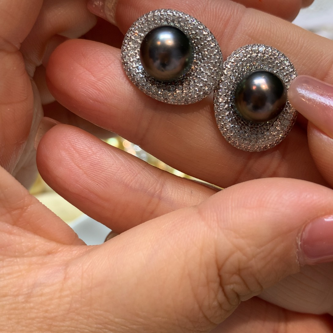 海水珍珠耳饰银S925镶嵌