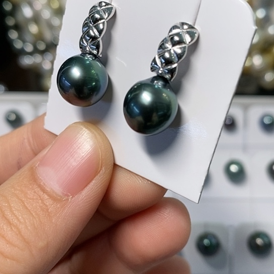 海水珍珠耳饰银S925镶嵌9-10