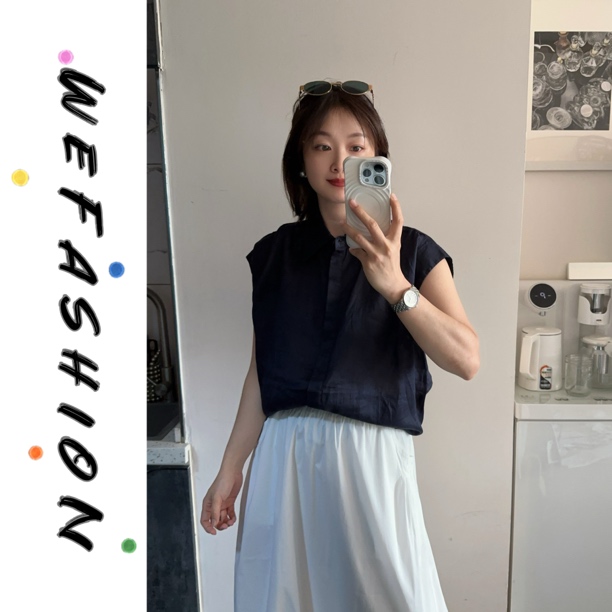 【WE】轻薄舒爽翻领排扣休闲无袖衬衫