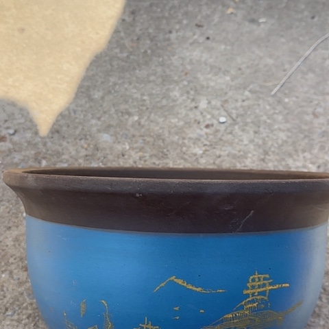 紫砂宜兴紫砂花盆30蓝山水