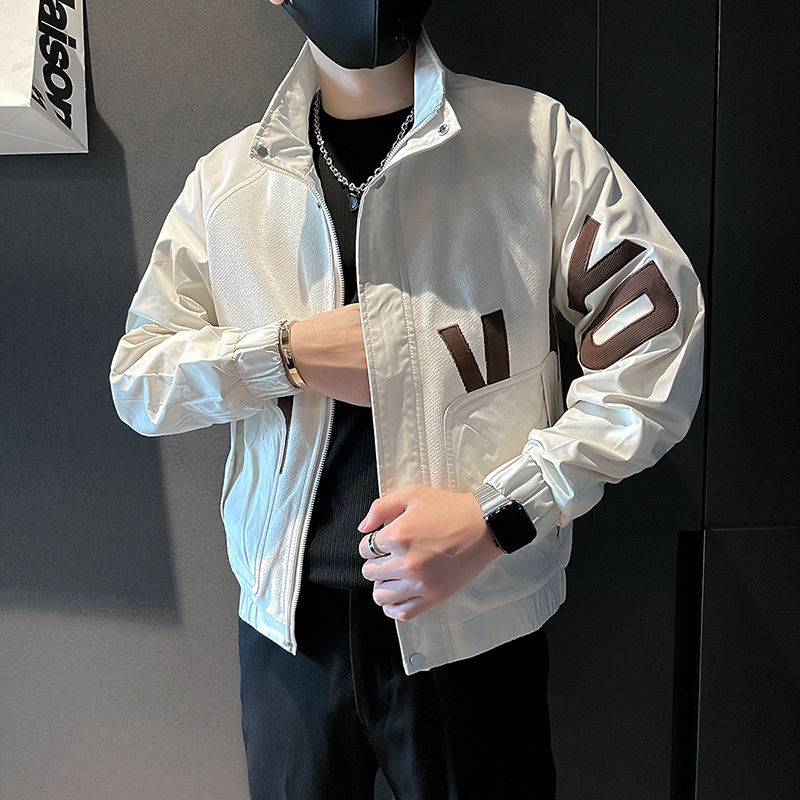 高级感拼接夹克外套男春秋潮牌痞帅衣服男款新款秋装短款上衣