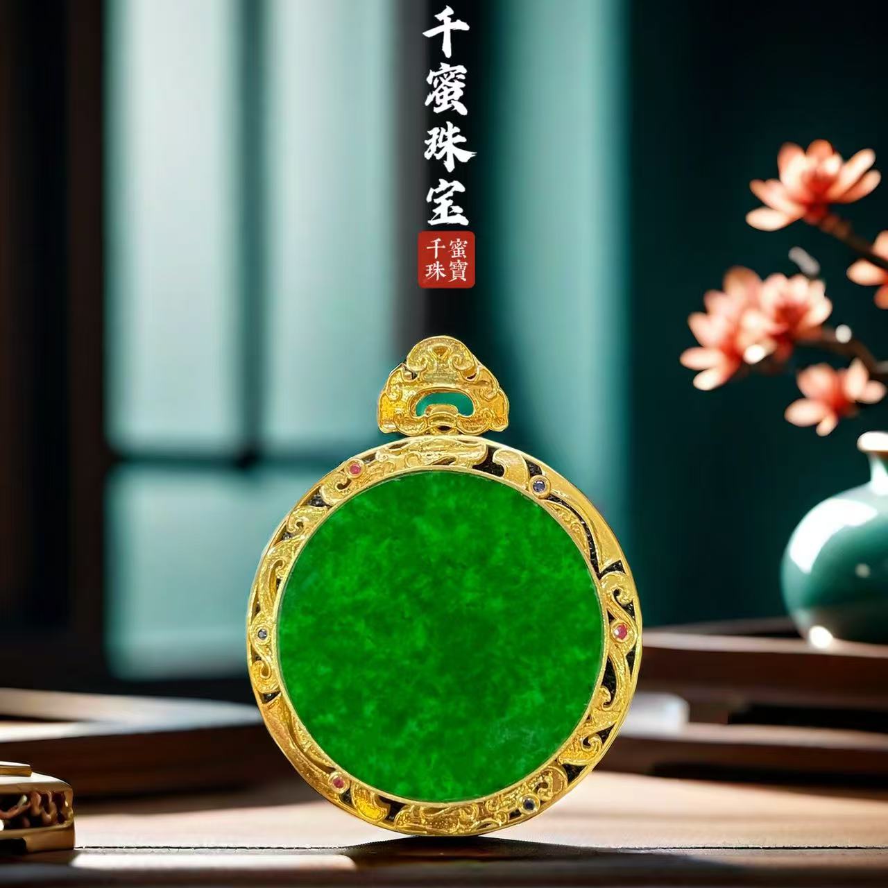 18k天然缅甸A货翡翠香囊吊坠