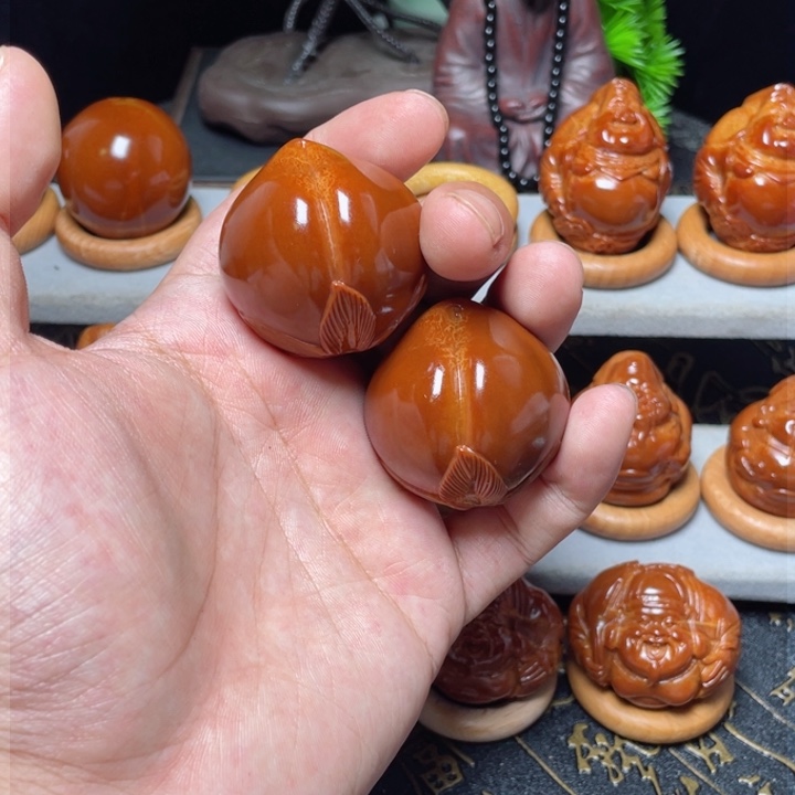 把件橄榄核寿桃手球3.5