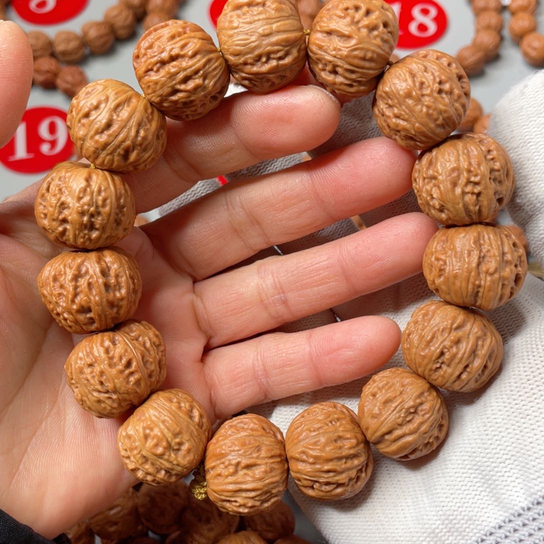 文玩核桃手串平头端肩凹底磨盘22mm