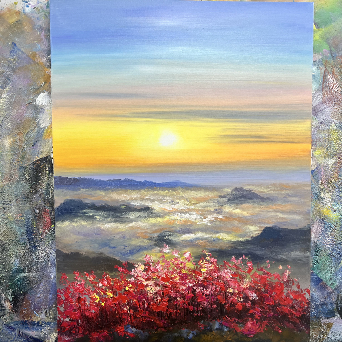 云海杜鹃挂画现代装饰画不含内框尺寸90.120