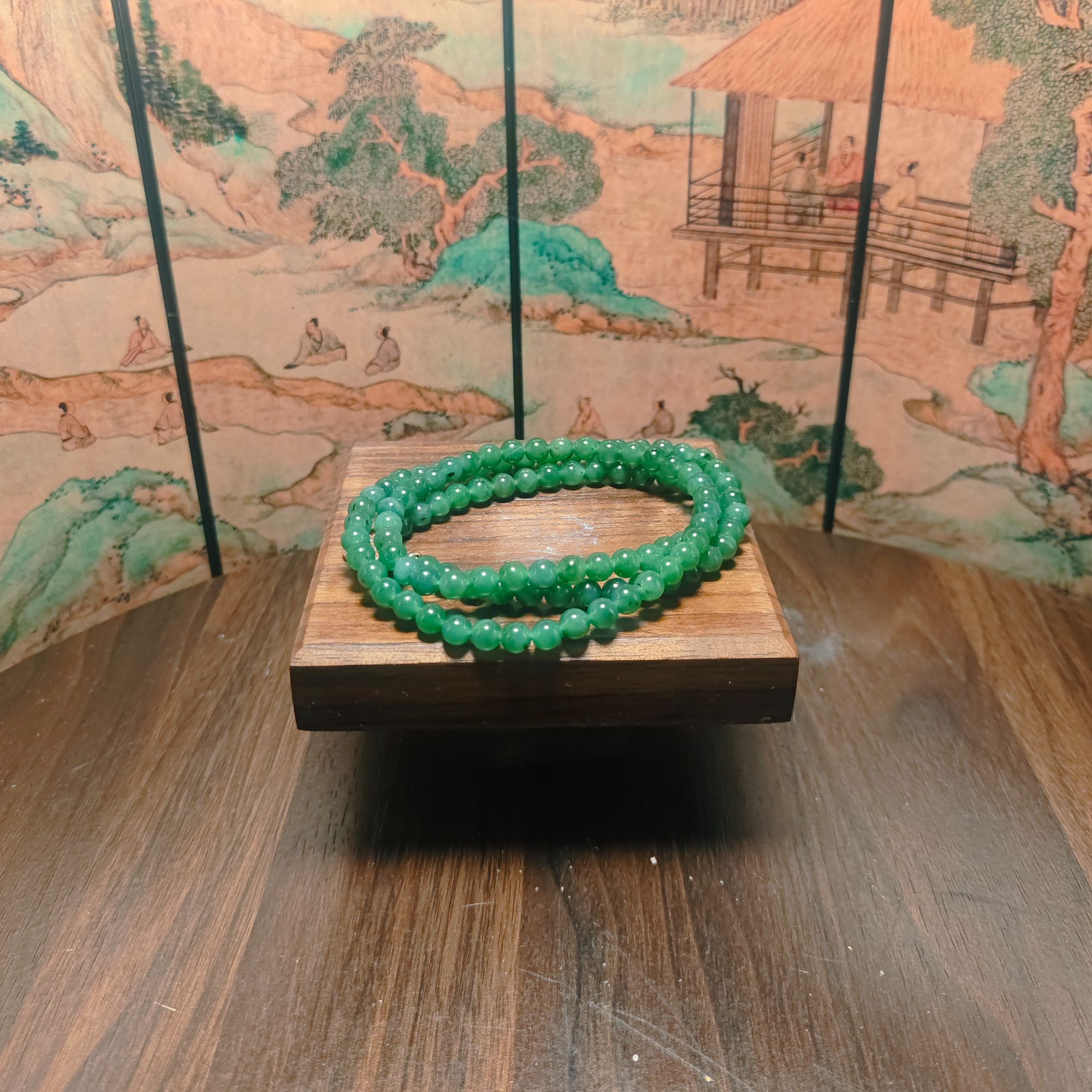 V和田玉碧玉圆珠项链1877