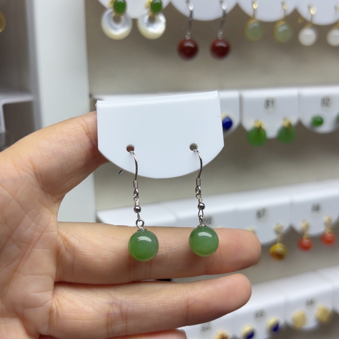 银S925镶嵌和田玉耳饰