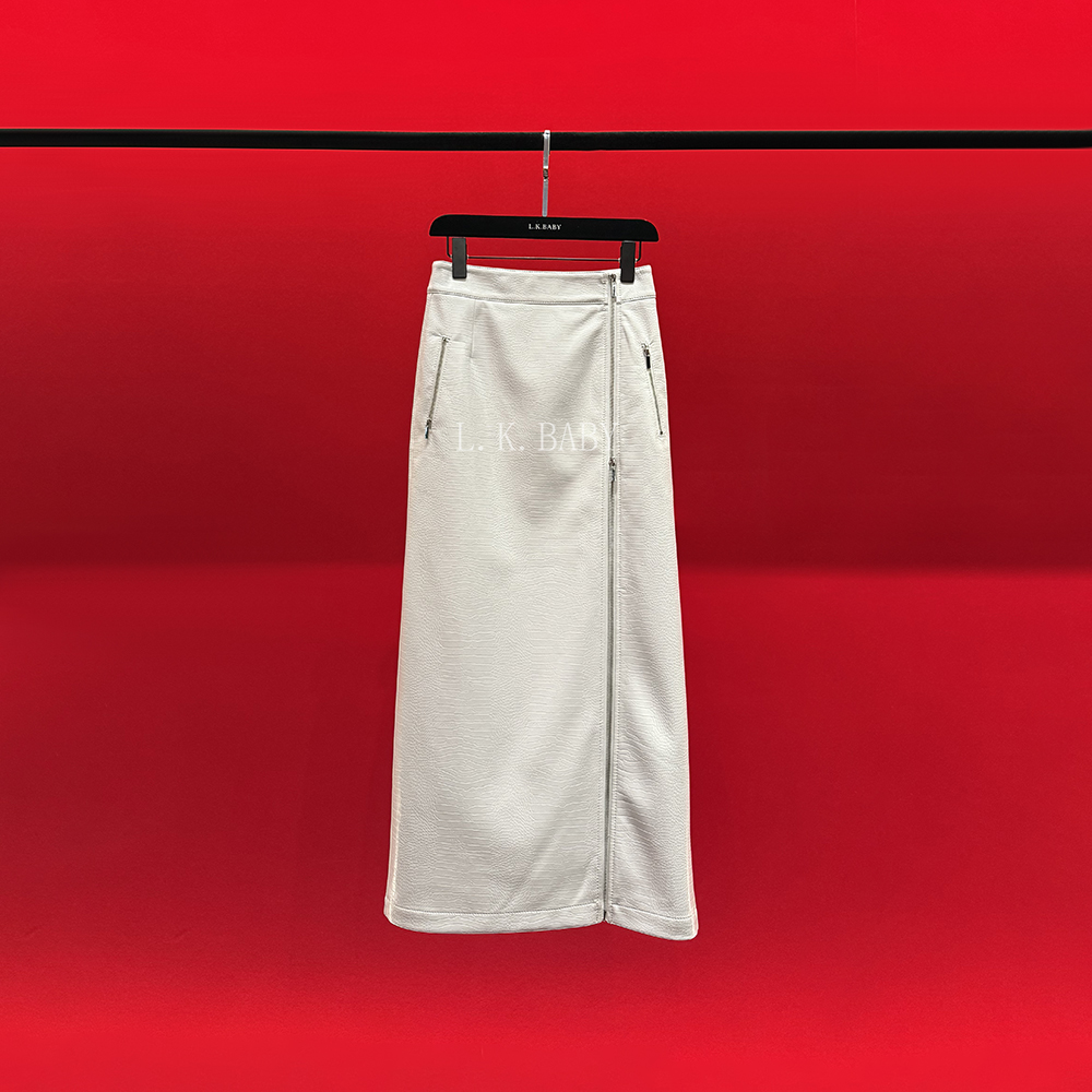 【L.K.BABY】可柔可飒 时髦辣妹设计感拉链开衩显瘦皮半身裙