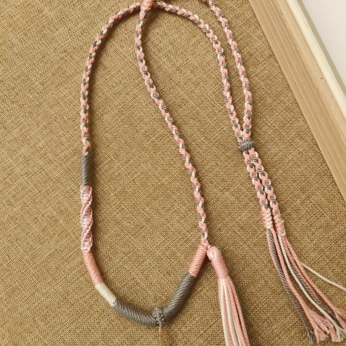 藏式唐卡吊坠编织饰品毛衣链项链绳男女玉挂坠无事牌粉双平结