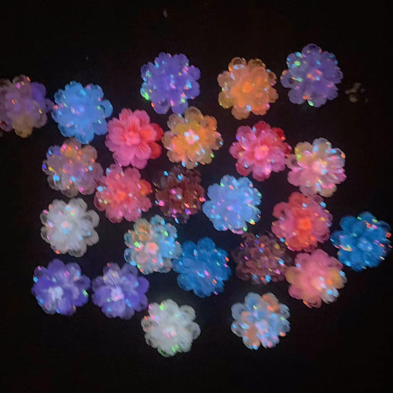 【直播拆】萤火虫悬浮冰透双层芙蓉花【卡2.3cm】手工DIY饰品-夜光