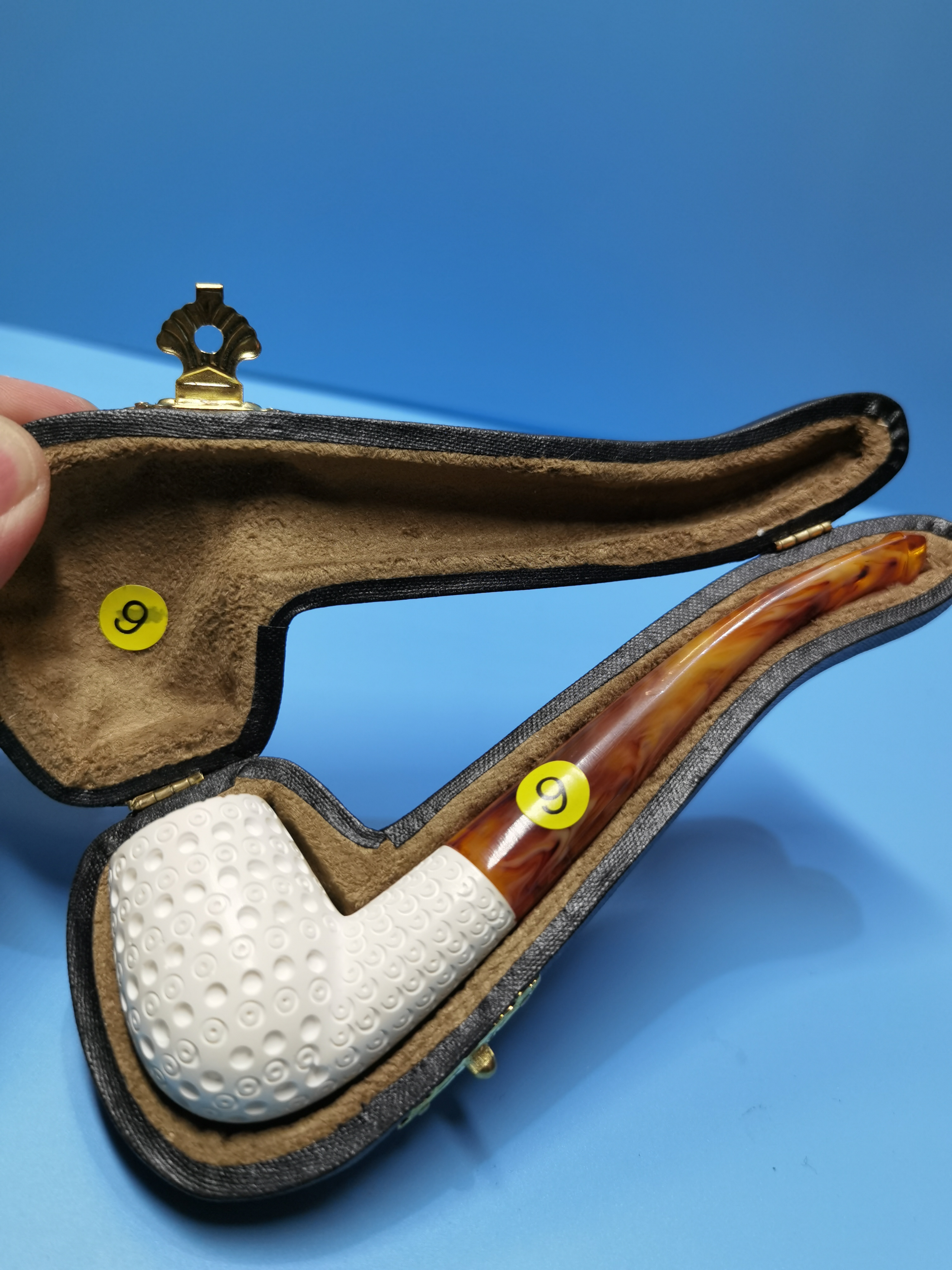 9号进口的土耳其海泡石原石纯手工雕刻烟斗