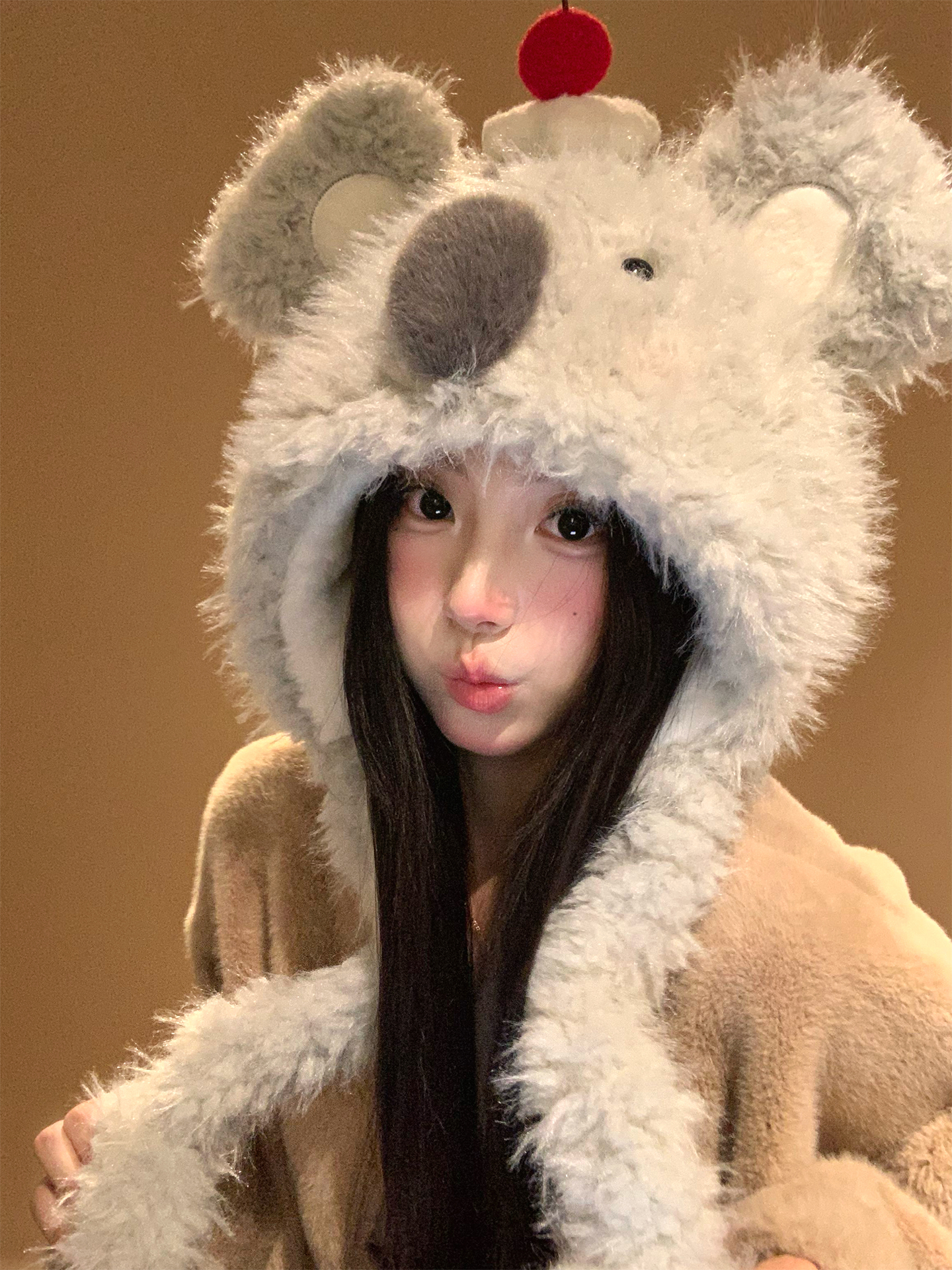 考拉耳朵会动帽子可爱秋冬保暖女帽雷锋帽护耳帽毛茸茸学生骑行帽