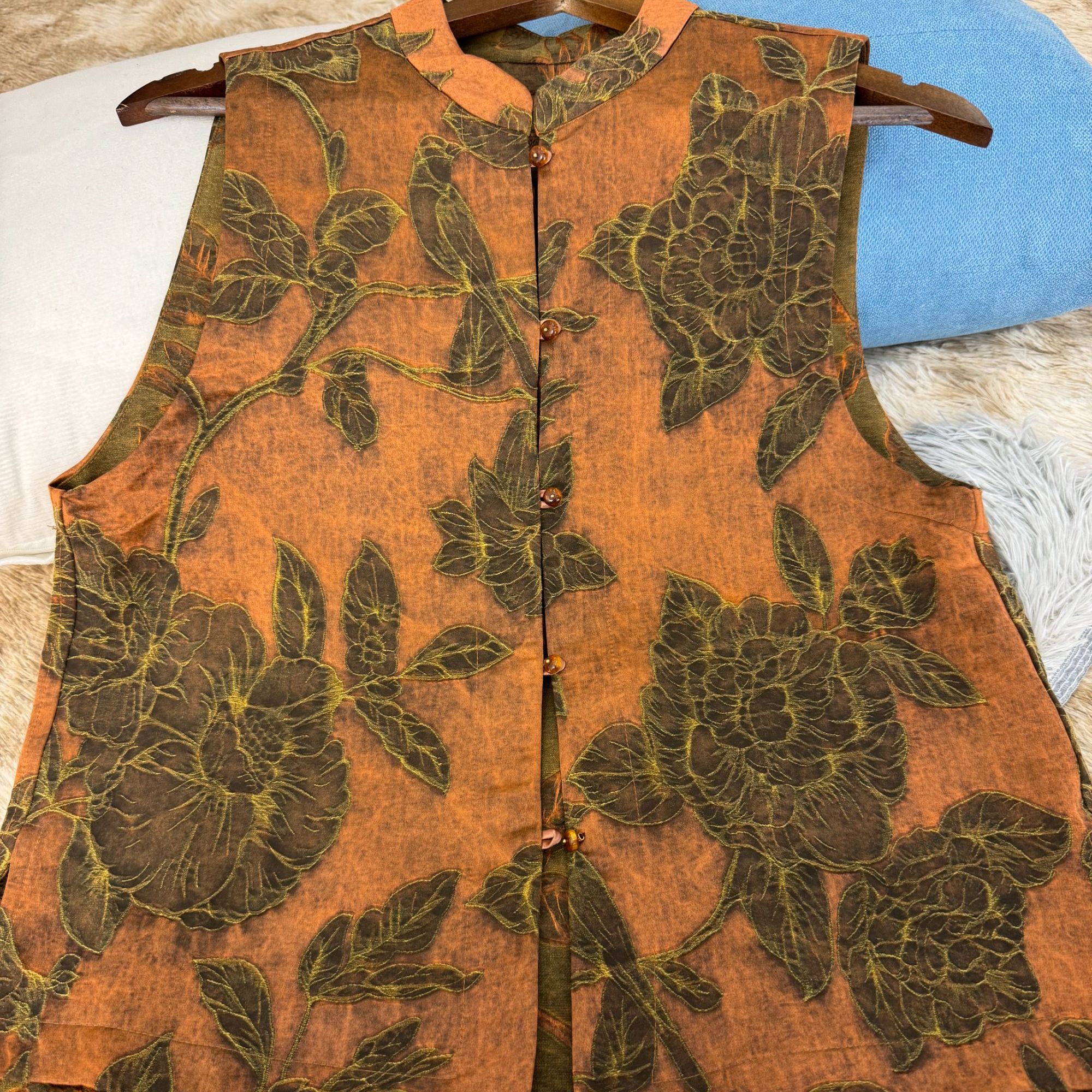 9110提花植物花卉立领女默认衣长马夹唐装国风ins新中式