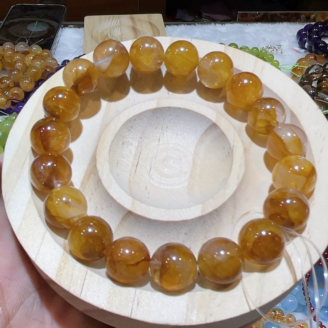 水晶手链未镶嵌天然黄胶花手链