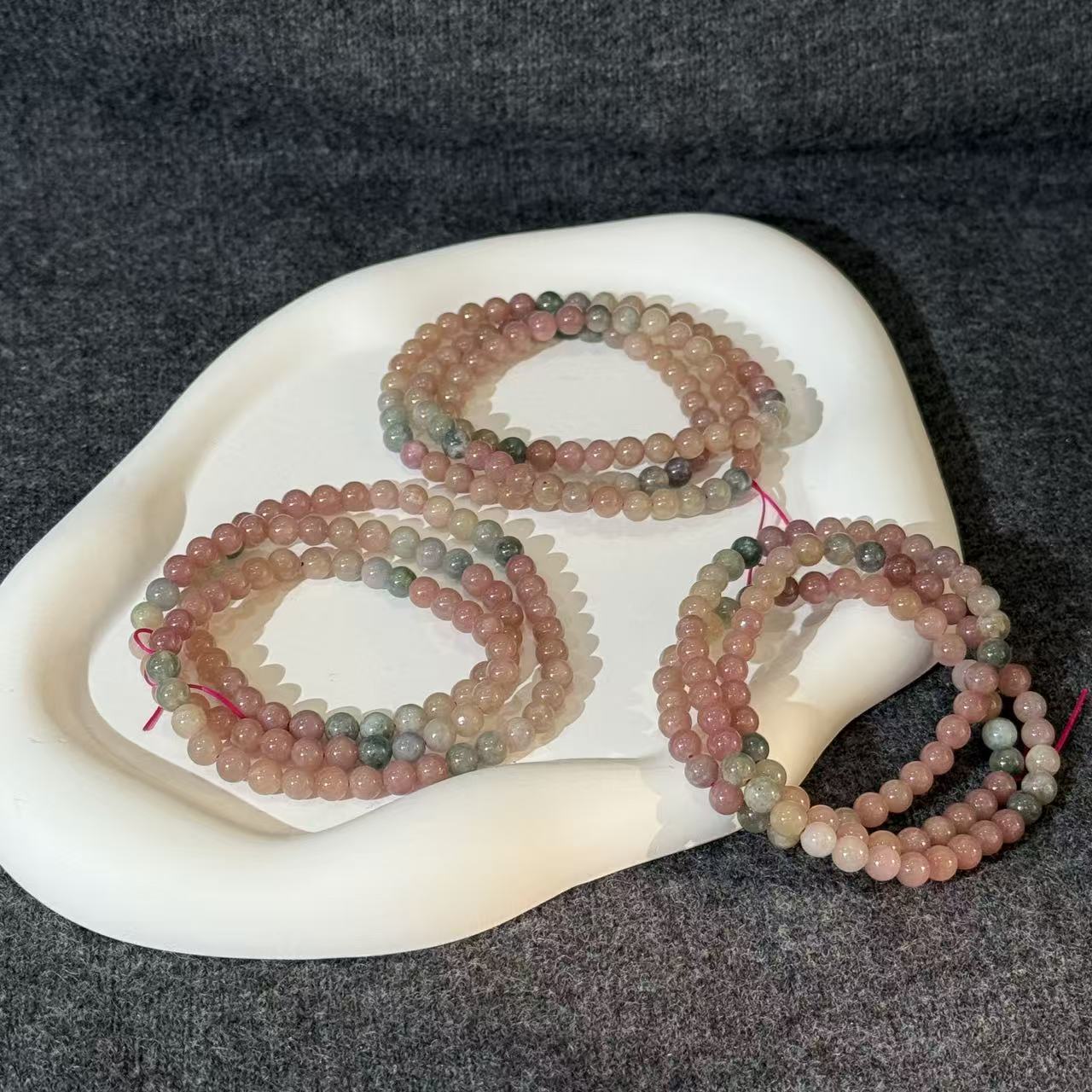 「哆啦珠宝」粉碧玺三圈6mm成品diy