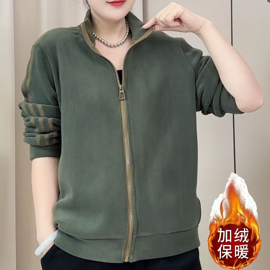 冬季新款云感奥力绒加绒加厚保暖休闲宽松气质妈妈装外套洋气秋冬