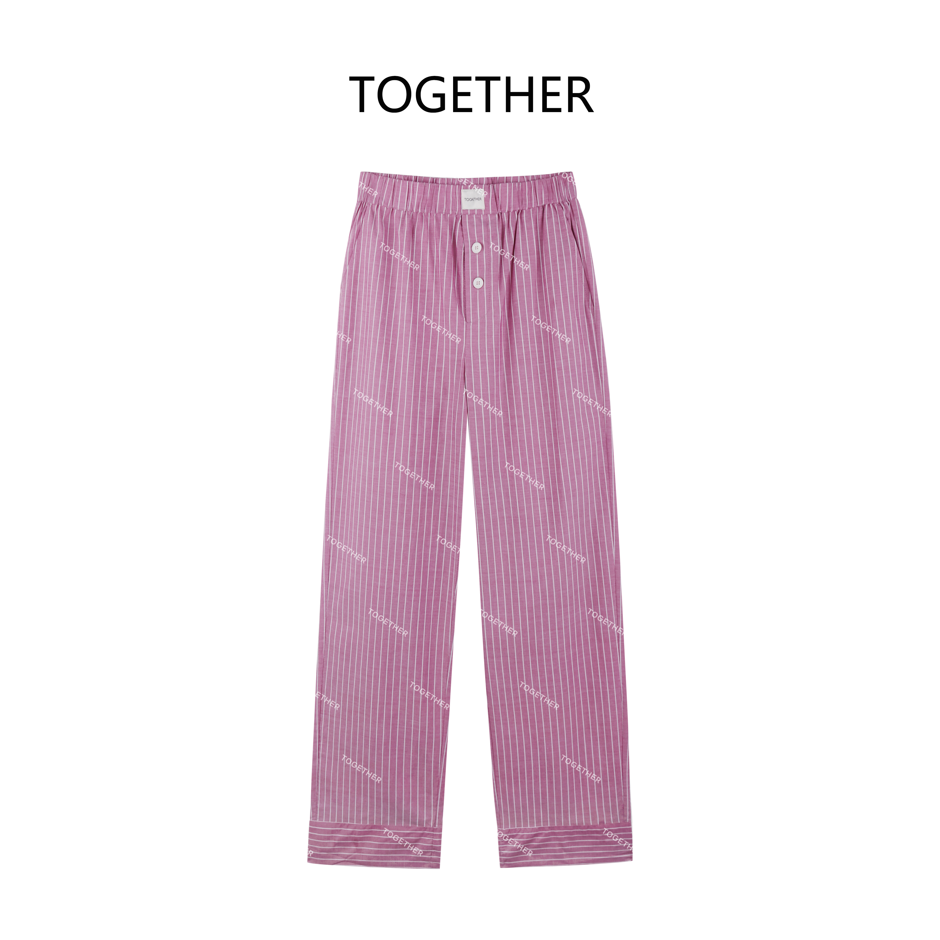 【TOGETHER】· 粉条 · 极简风经典条纹撞色宽松舒适阔腿休闲裤W9170