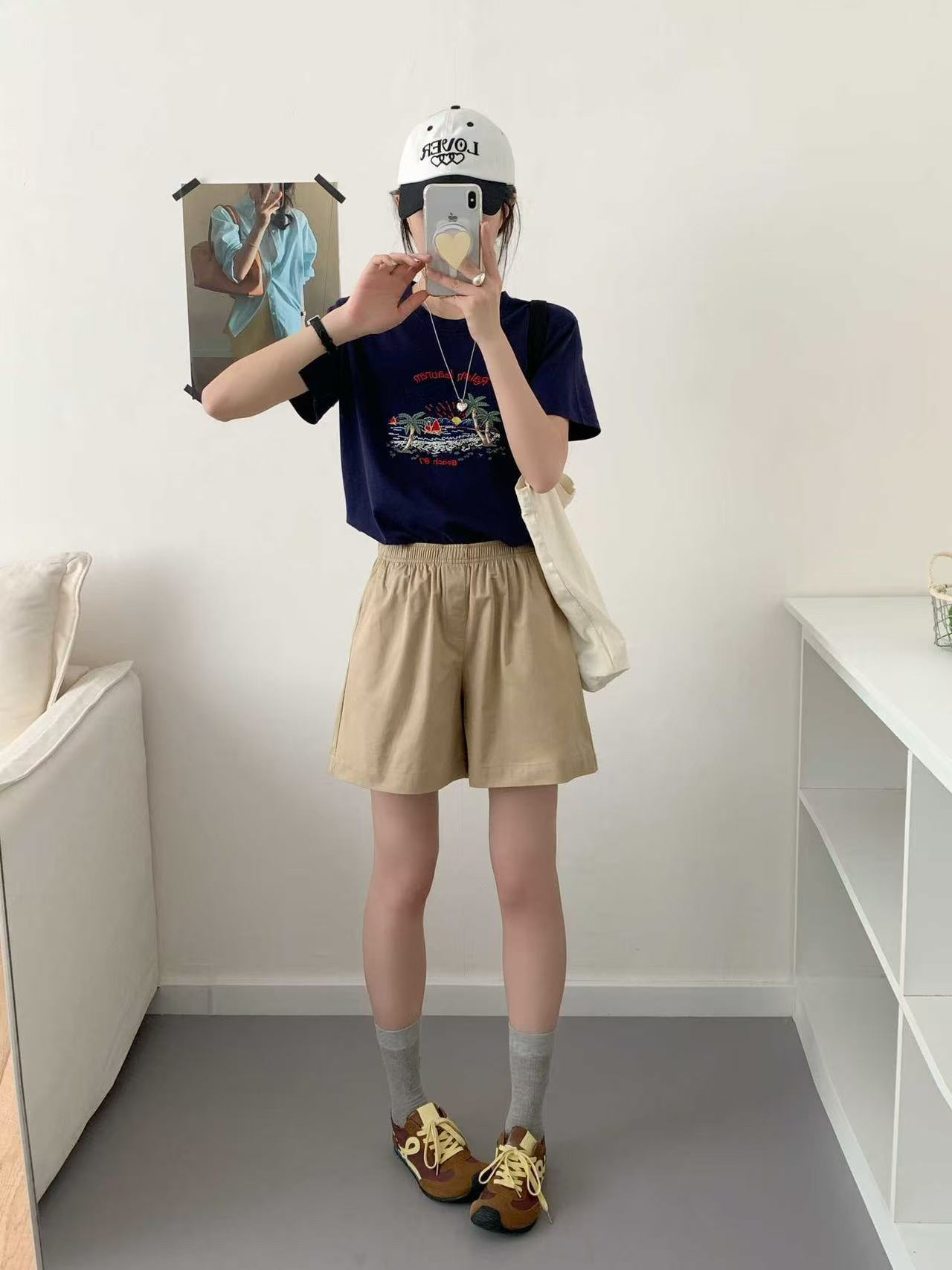 9962【2025夏季短裤】运动百搭阔腿宽松韩版高腰简约纯色休闲短裤