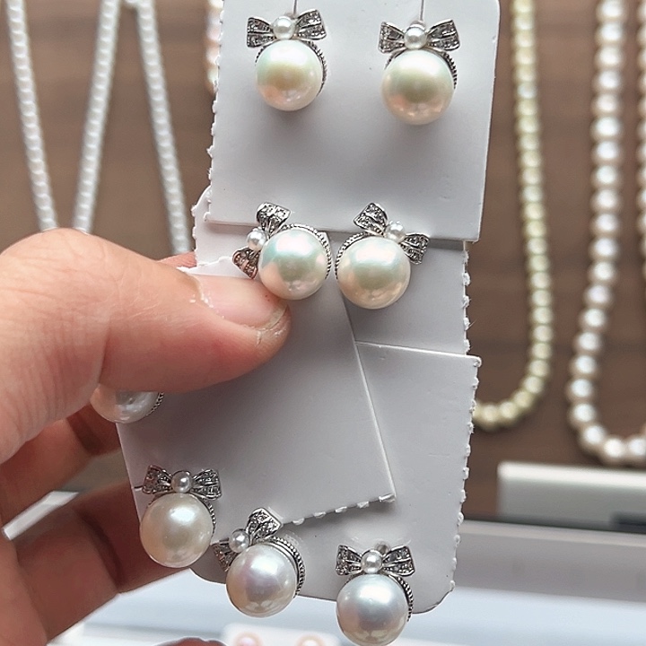 银S925镶嵌淡水珍珠耳饰