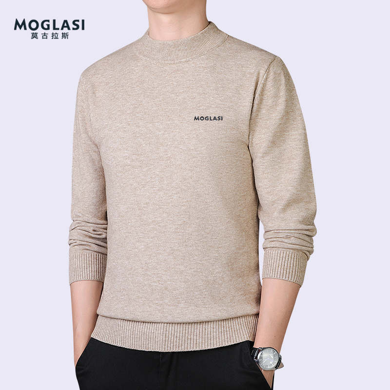 MOGLASI半高领毛衣男冬季新款中年时尚通勤休闲套头长袖加厚保暖